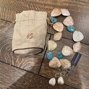 Iridescent Deborah Gaspar Shell and Turquoise Statement Belt/Necklace